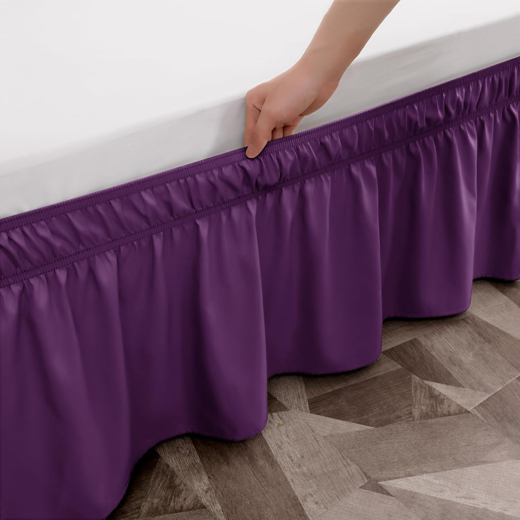 Toodou Purple Bed Skirt 16 Inch Drop Dust Ruffle Only, Three Microfiber Fabric Sides Wrap Around With Elastic, Easy To Install,
