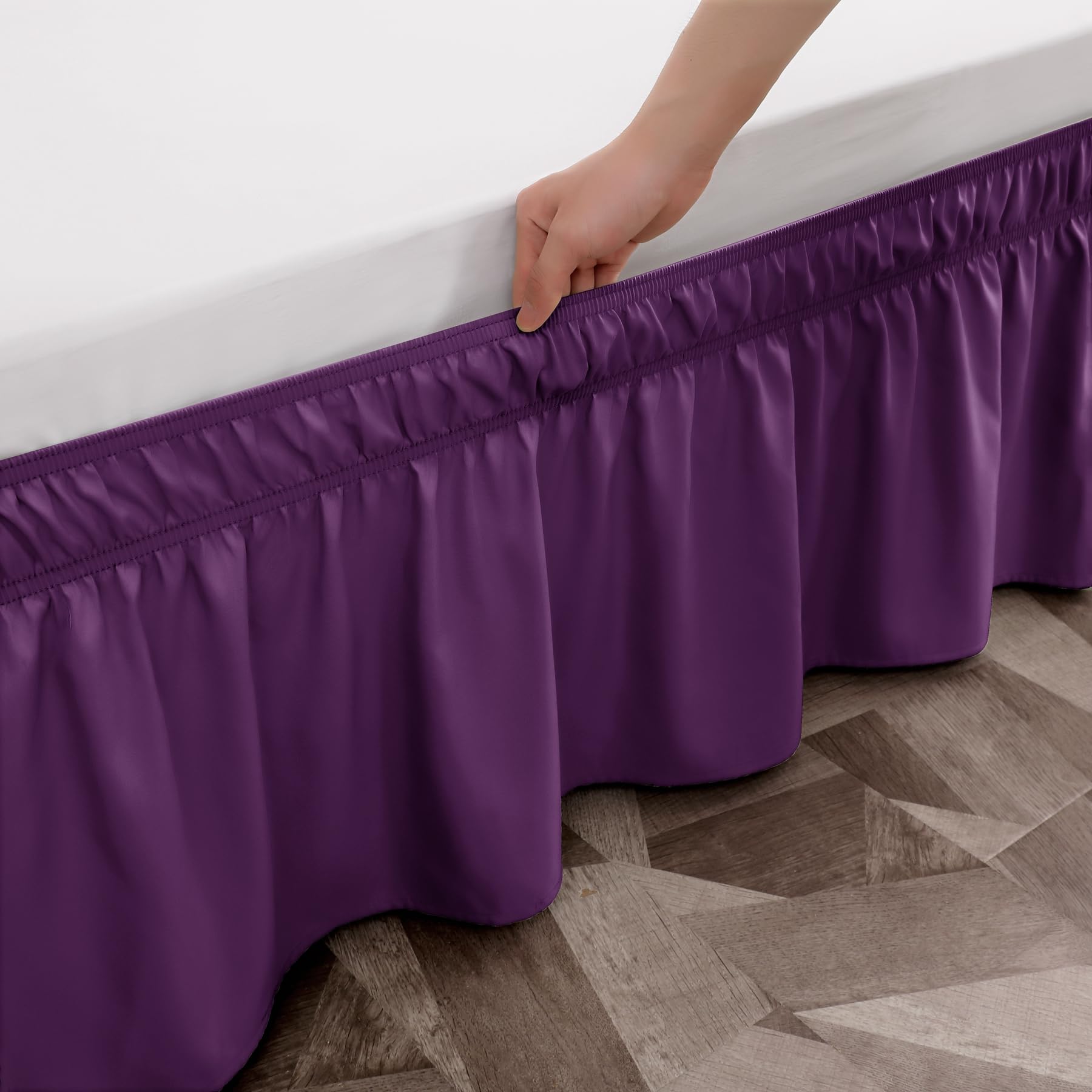 Toodou Purple Bed Skirt 16 Inch Drop Dust Ruffle Only, Three Microfiber Fabric Sides Wrap Around With Elastic, Easy To Install,