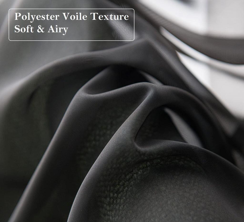 Pi Black Sheer Curtains 45 Inch Length,Voile Short Window Curtains For Kitchen/Bathroom Rod Pocket 2 Panels (Black,W52Xl45)