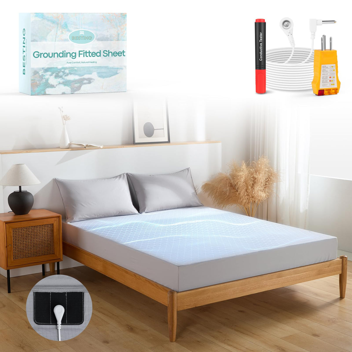 Grounding Sheets 10% Pure Silver Fiber 90% Organic Cotton Superior Earthing Fitted Sheet 400 Threads Earth Connected Bed Sheet W