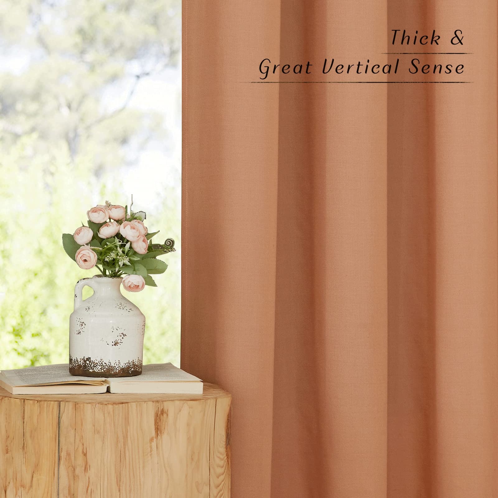 Nicetown Linen Curtains 84 Inch Length 2 Panels Burnt Orange, Grommet Privacy Added Thick Flax Linen Burlap Semi Sheer Light Filtering Window Curtain Drapes For Bedroom/Flat, W55 X L84