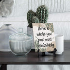 Home Is Where You Poop Most Comfortably Table Sign With Green Leaves Design (6 X 8'')