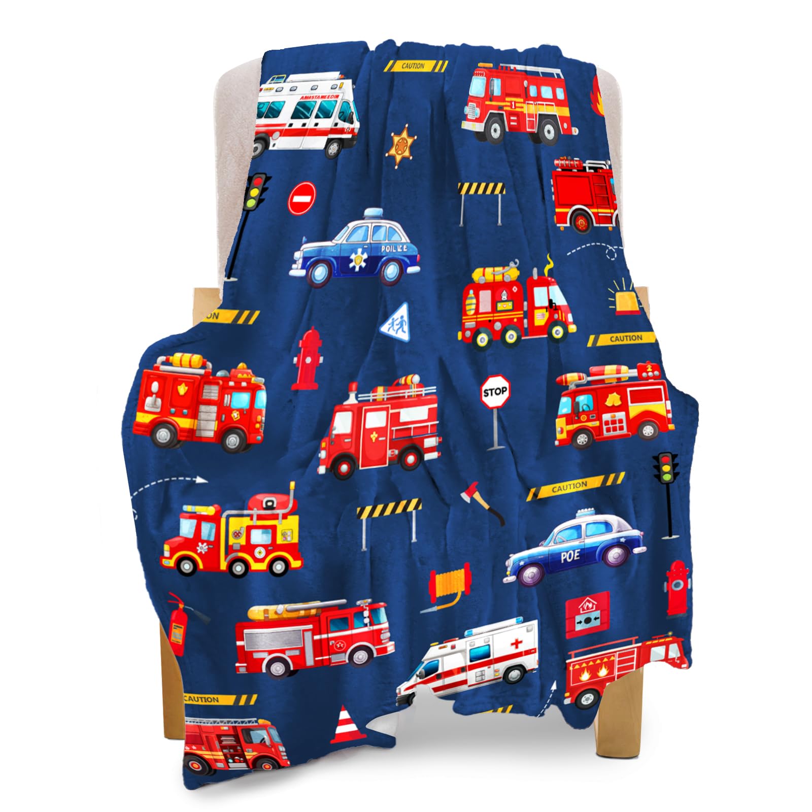 Boopbeep Fire Truck Blanket For Boys Girls, Kids Toddler Blanket For Daycare Nap Soft Fleece Plush Blanket For Teens Birthday Bl