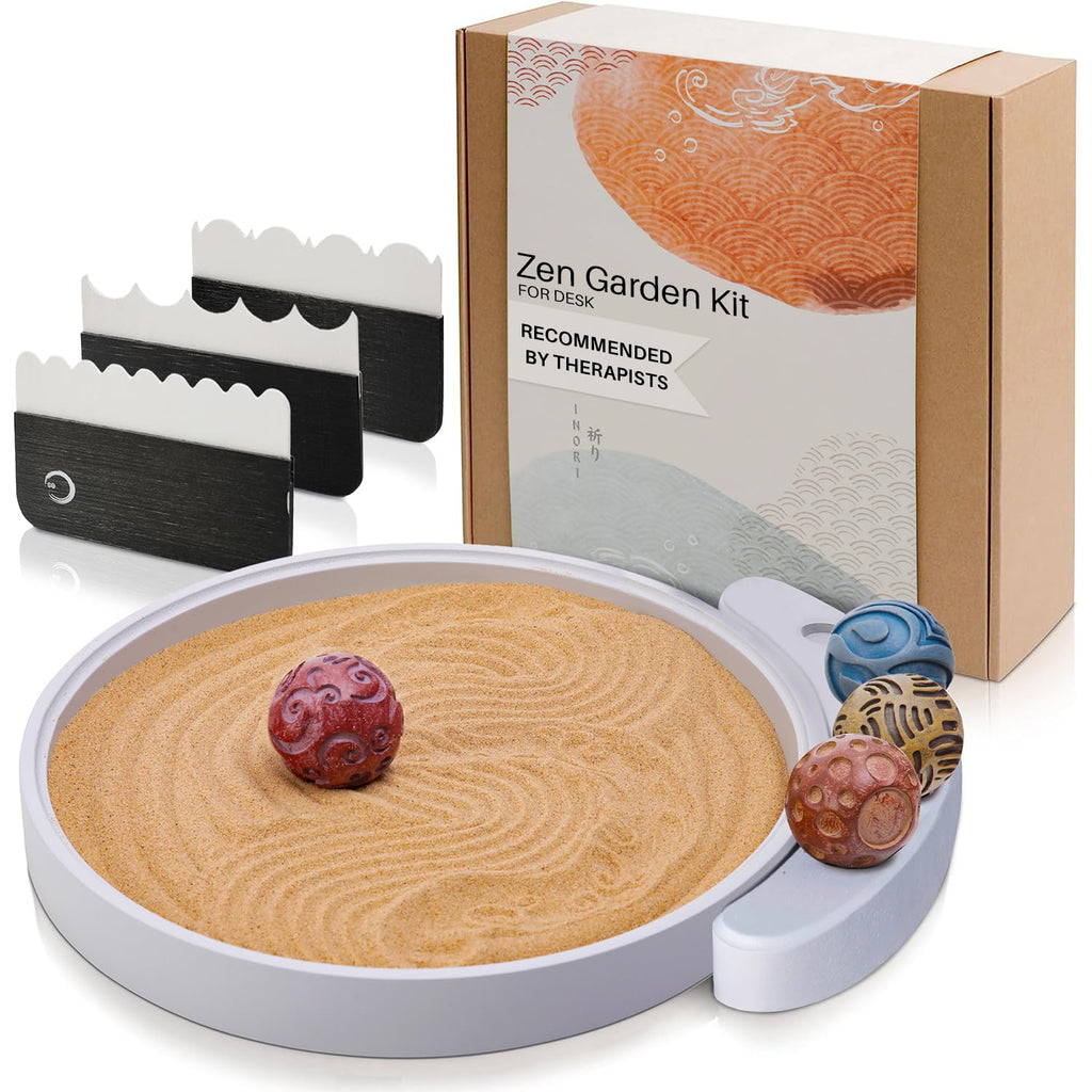 ENSO Japanese Zen Garden Kit for Desk - Inori Premium Sand Garden Gift Set for Meditation Therapy - Mini Zen D  cor Office Deskt