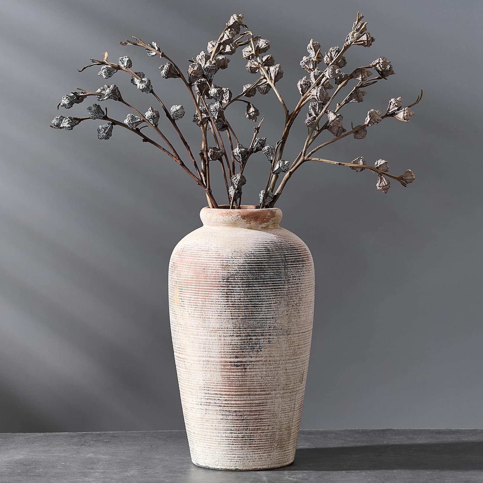 Vaseking Large Ceramic Rustic Vase, 11 inch Minimalist Decorative Vase, Farmhouse Tall Vase for Home Decor, Living Room, Shelf D