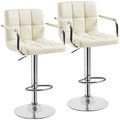 Yaheetech Bar Stools Set of 2, PU Leather Adjustable Swivel Barstools, Hydraulic Kitchen Counter Height Bar Chairs with Armrest 