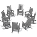 Serwall Hdpe Outdoor Rocking Chair Set Of 8, Outdoor Rocking Chairs For Adults, All Weather Outdoor Rockers For Lawn, Grey