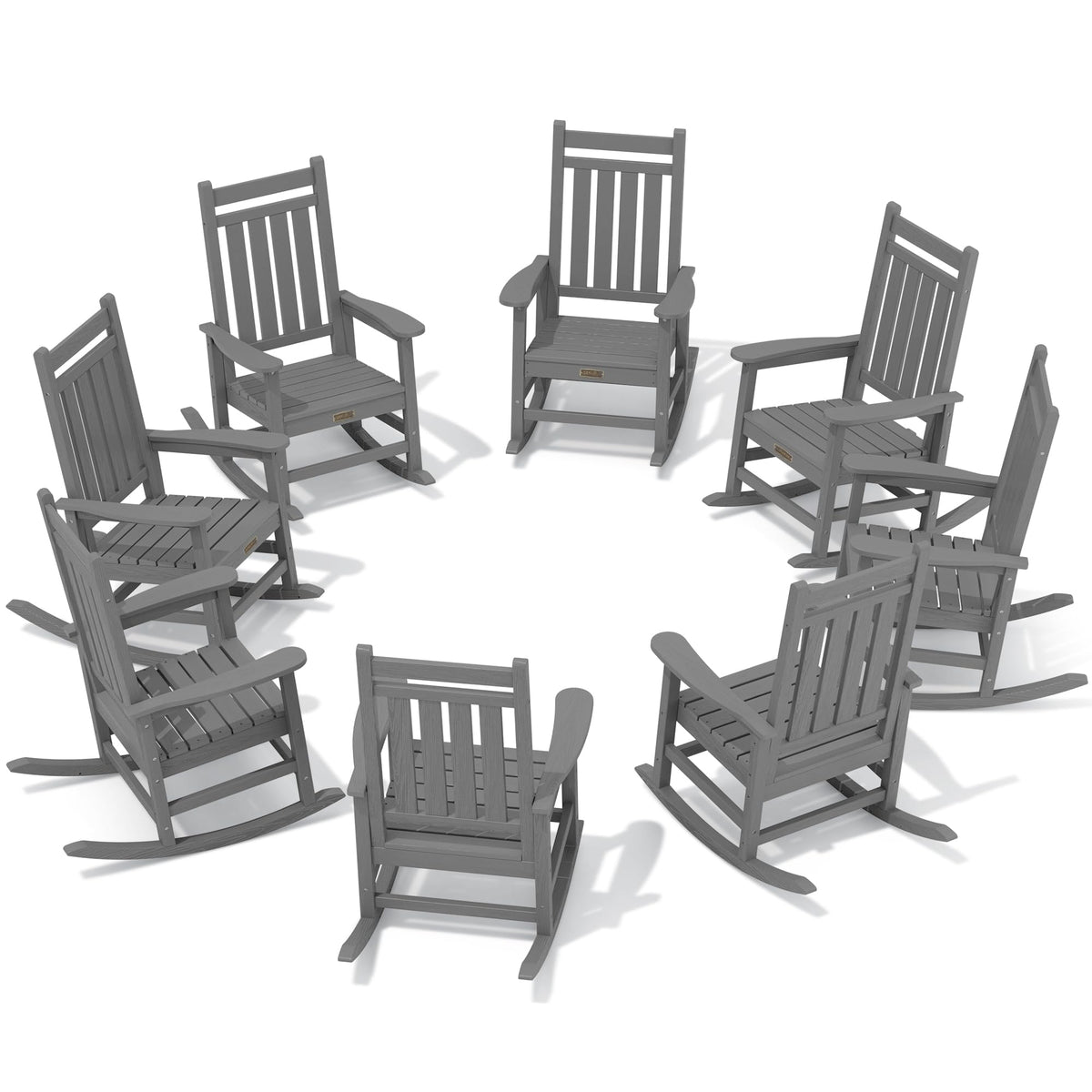Serwall Hdpe Outdoor Rocking Chair Set Of 8, Outdoor Rocking Chairs For Adults, All Weather Outdoor Rockers For Lawn, Grey