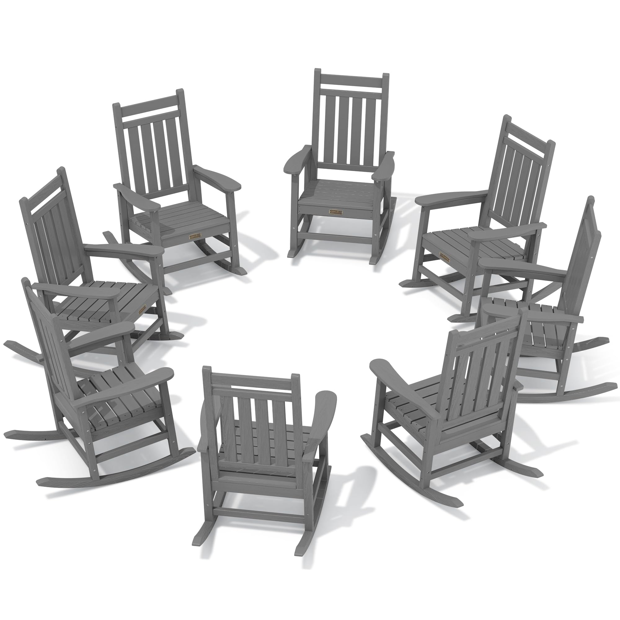 Serwall Hdpe Outdoor Rocking Chair Set Of 8, Outdoor Rocking Chairs For Adults, All Weather Outdoor Rockers For Lawn, Grey
