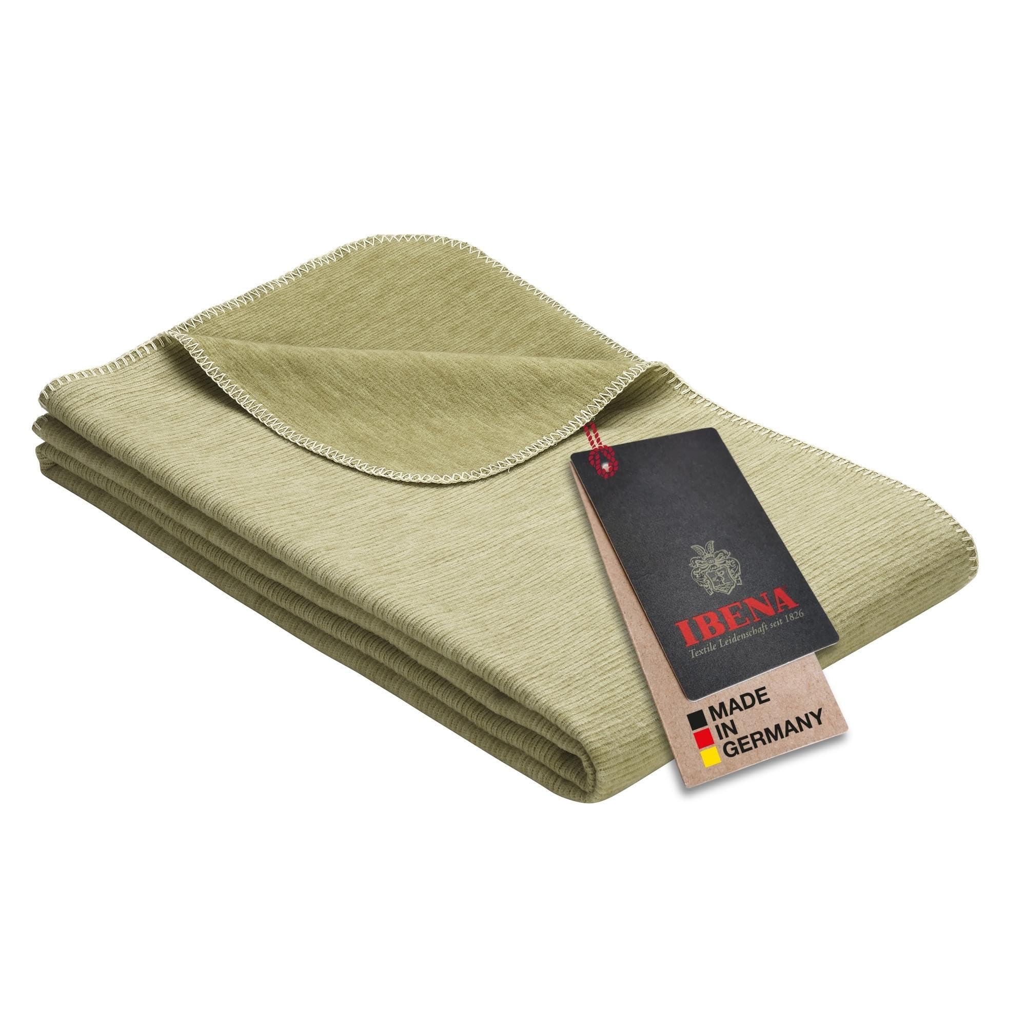 Ibena Neutral Colored Pure Organic Cotton Throw Blanket Lausanne Olive Green