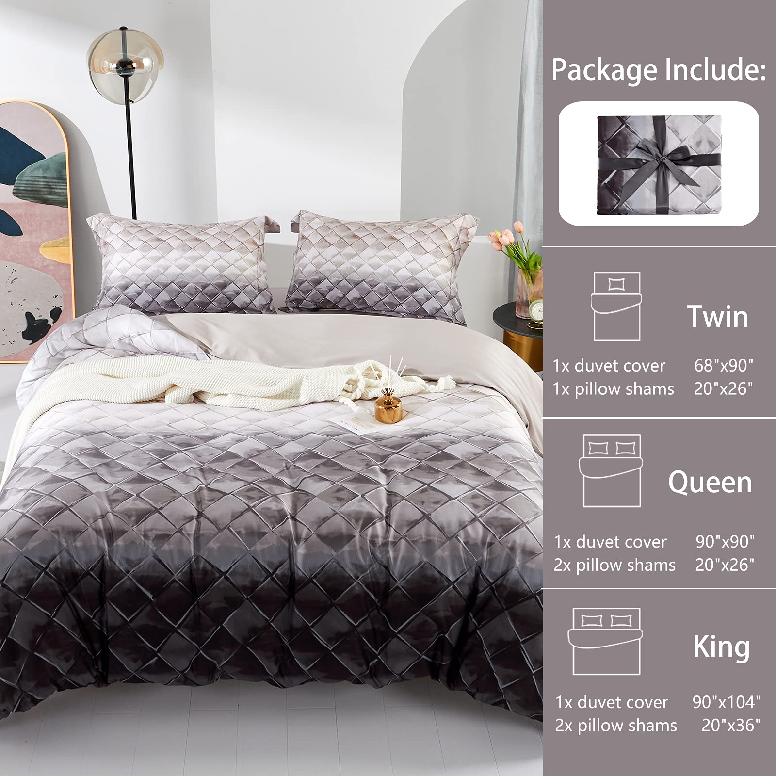Mildly 100% Egyptian Cotton Duvet Cover King, Gray Beige Geometric Pattern Comforter Cover Set 500Tc Modern Abstract Reversible