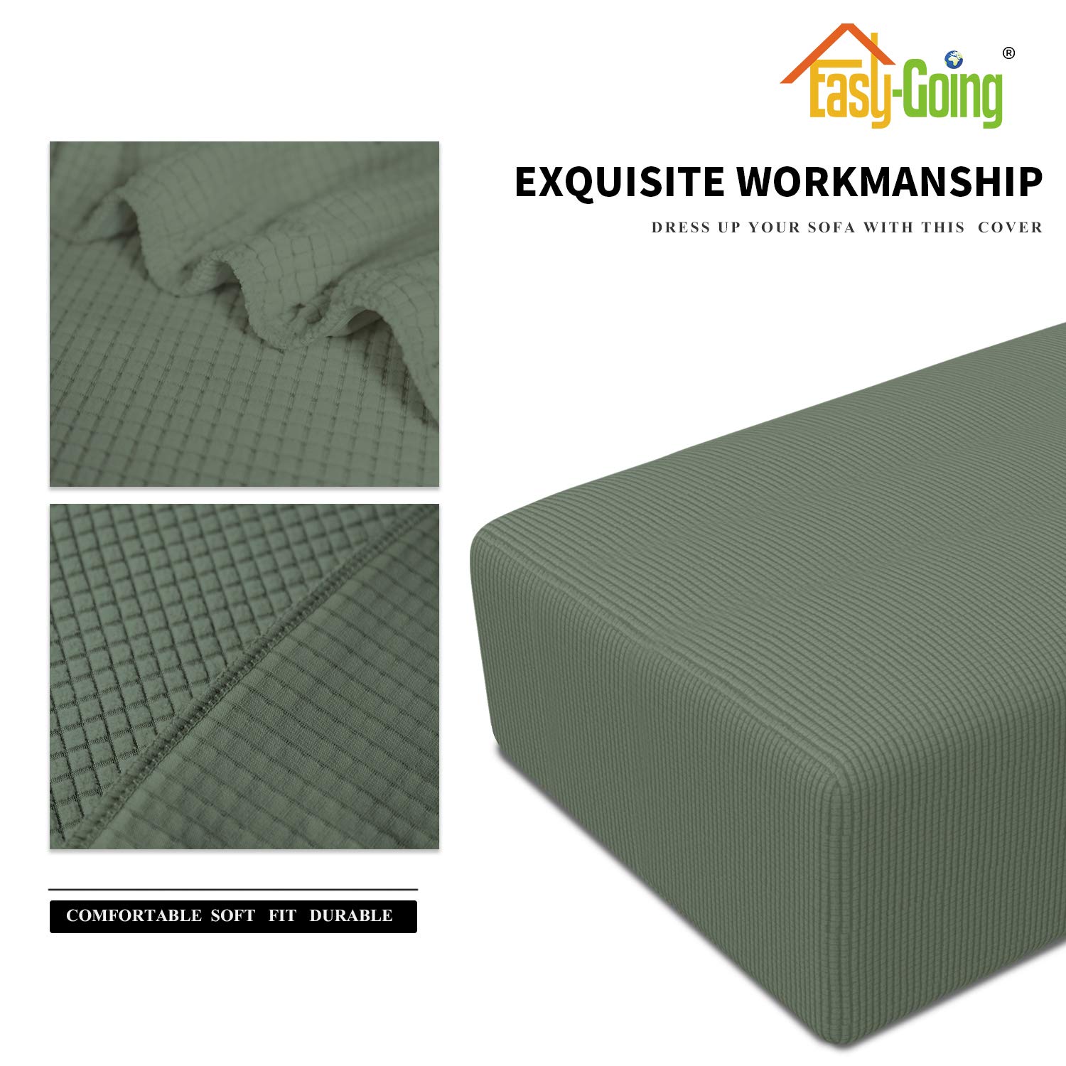 Easy-Going Stretch Ottoman Cover Folding Storage Stool Furniture Protector Soft Rectangle Slipcover With Bottom (Xx-Large,Grayish Green)