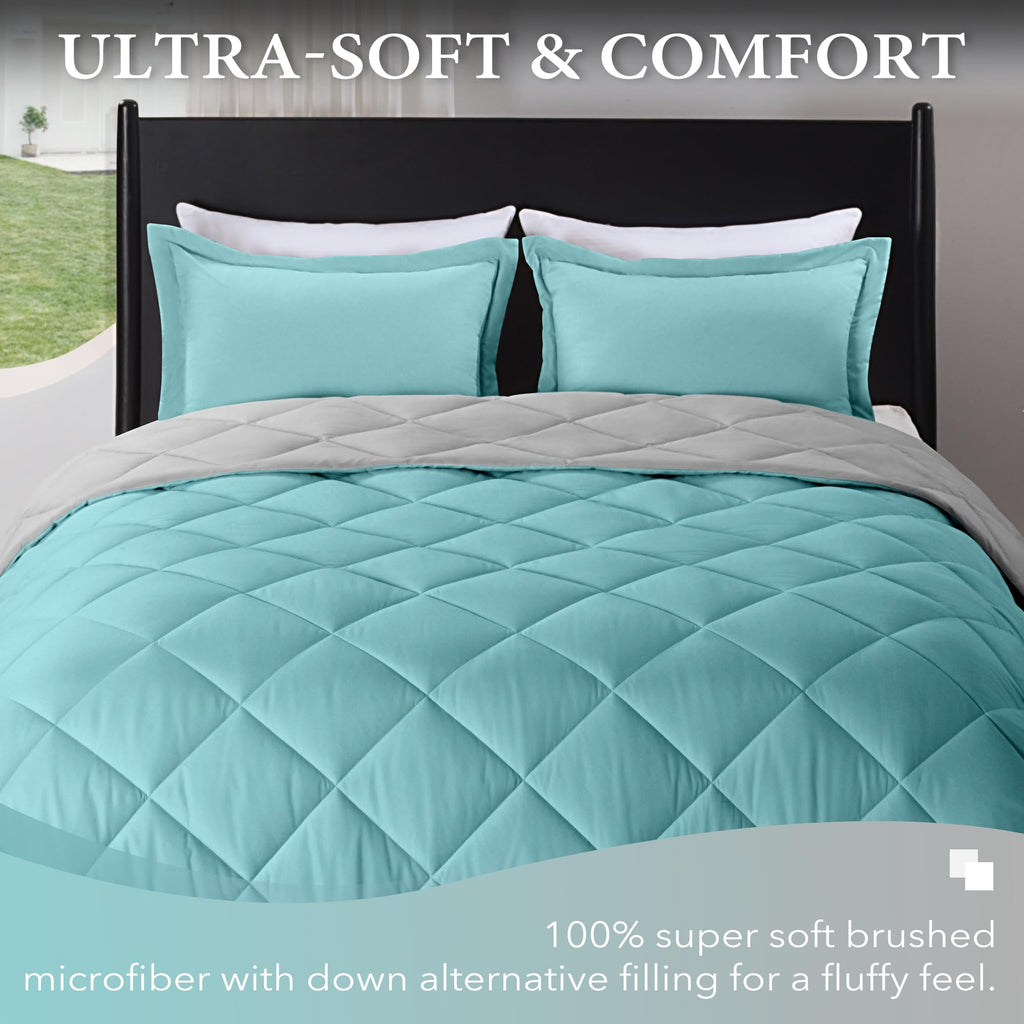 Downluxe Twin Comforter Set - Turquoise And Grey Twin Comforter, Soft Bedding Comforter Sets For All Seasons, Twin Bed Comforter Set - 2 Pieces - 1 Comforter (66'X92') And 1 Pillow Sham(20'X26')