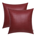 BRAWARM Deep Red Leather Throw Pillows 16 X 16 Inches, Snake Leather Pillow Covers Pack of 2, Faux Leather Decorative Pillow Cov