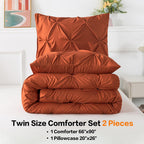 Andency Burnt Orange Pinch Pleat Comforter Twin(66X90Inch), 2 Pieces(1 Pintuck Comforter, 1 Pillowcase) Microfiber Pintuck Comforter Set Down Alternative Comforter Bedding Set