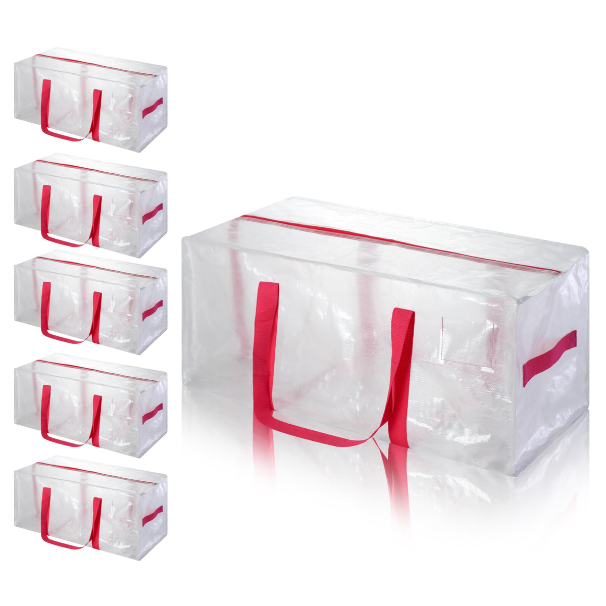 huichuan 6 Pcs Reusable Clear Large Moving Bags, Thick Material Storage Bags with Pink Side Handles & Tag Pocket, 28.7''x14.2''x