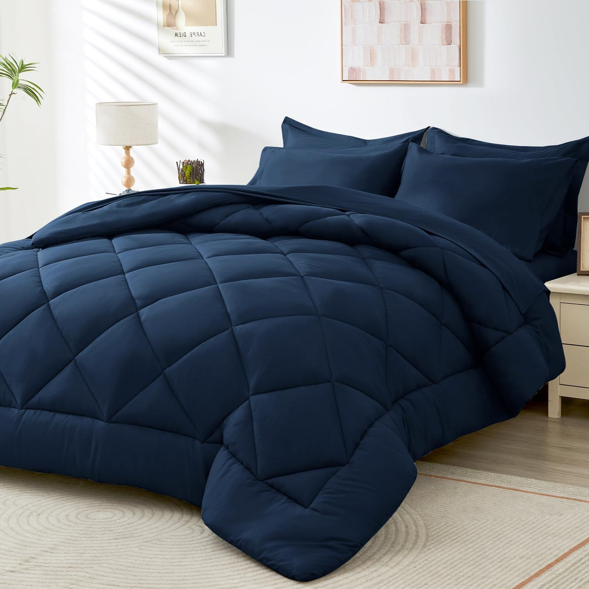 Hevumyi 5 Pieces Twin Xl Comforter Set, Dorm Bedding Sets, Back To School Bed In A Bag 5 Pcs, Down Alternative Sets With Comfort