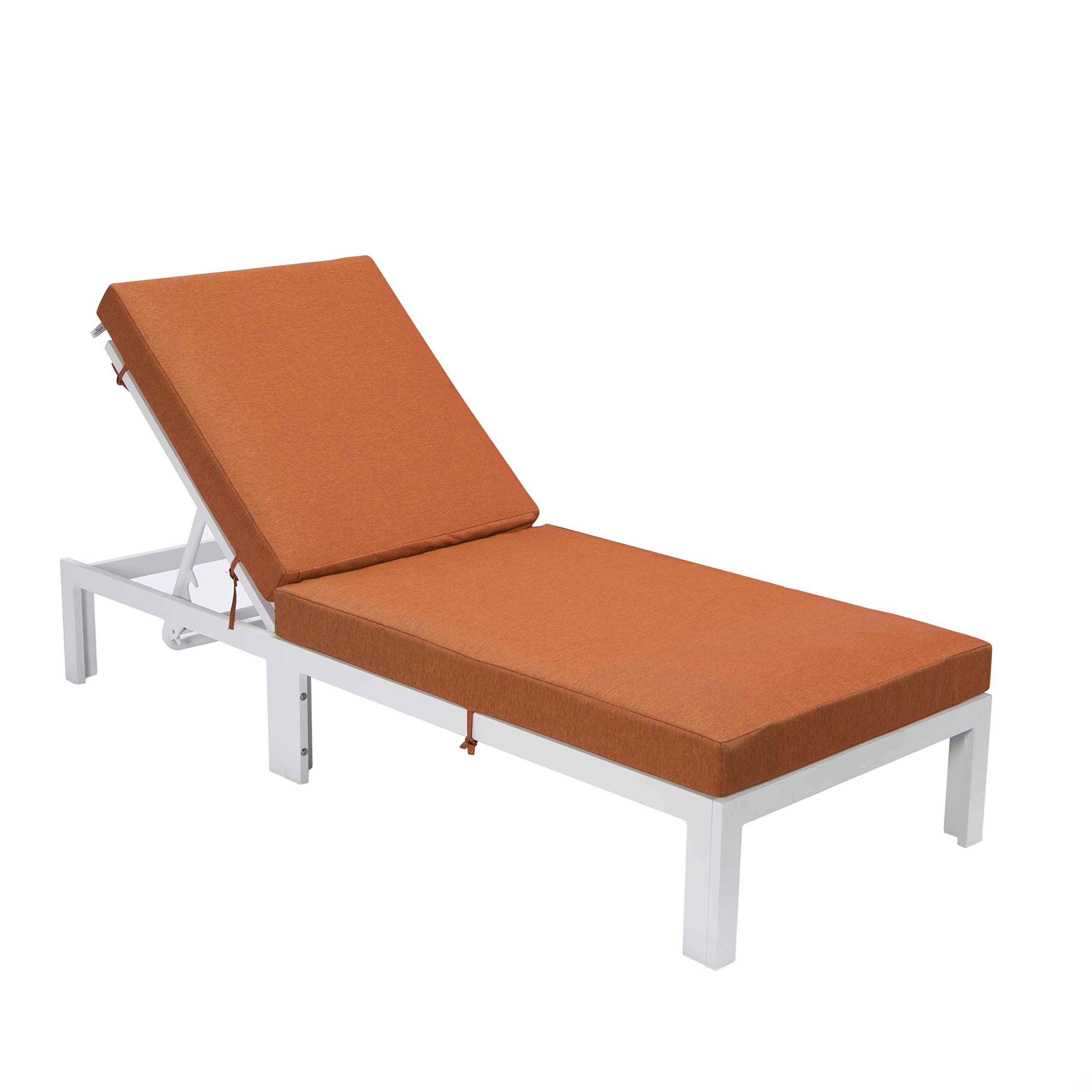 LeisureMod Chelsea Modern White Aluminum Chaise Lounge Outdoor Patio Chair with Cushions, Orange