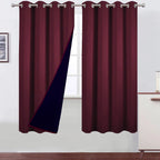 LEMOMO 100% Blackout Curtains 52 x 72 Inch/Burgundy Red Curtains 2 Panels with Black Lining Room Darkening Thermal Insulated Bed