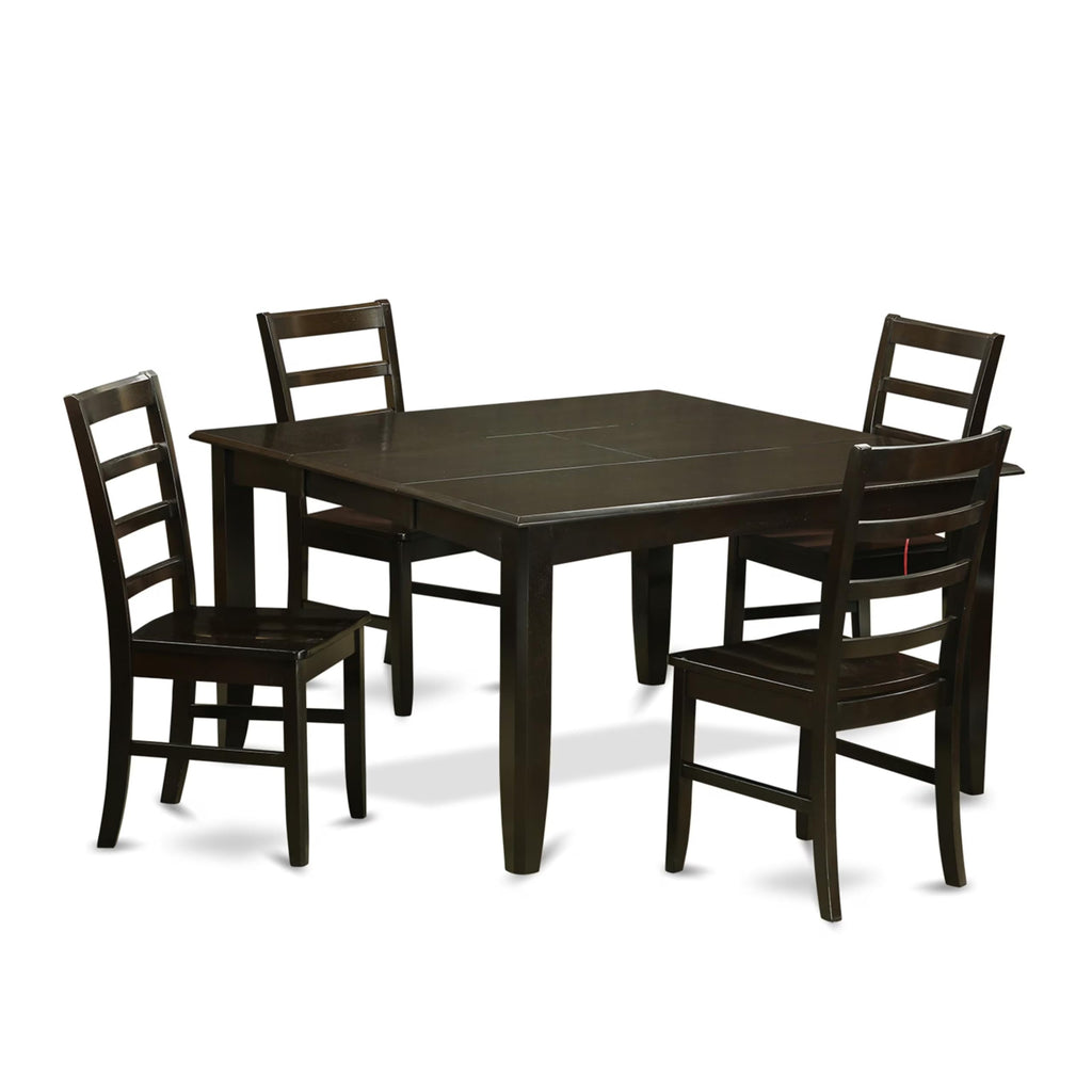 East West Furniture PARF5-CAP-W Parfait 5 Piece Kitchen Set Includes a Square Room Table with Butterfly Leaf and 4 Dining Chairs, 54x54 Inch