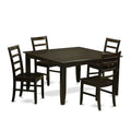 East West Furniture PARF5-CAP-W Parfait 5 Piece Kitchen Set Includes a Square Room Table with Butterfly Leaf and 4 Dining Chairs, 54x54 Inch