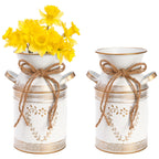 Hacaroa 2 Pack Metal Milk Can Rustic Galvanized Vase, 7.5 Inch Shabby Chic Can Jug with Handle, Primitive Decorative Flower Vase