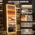 Pertetey 79X36 Inch Led Full Length Mirror With Lights, White Frame Lighted Floor Mirror, Dimmable & 3 Color Modes Led Full Body