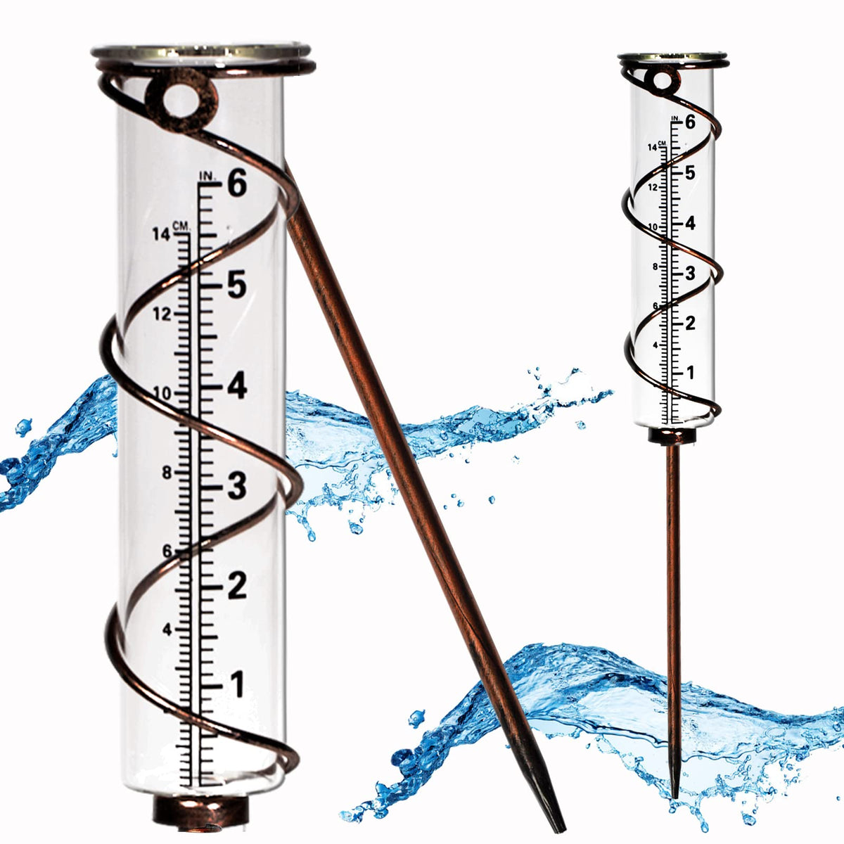Biuwing Rain Gauge With Detachable Spiral Shap, Garden Rain Water Meter Measuring With Metal Frame, No Assembly Rain Measure Gau