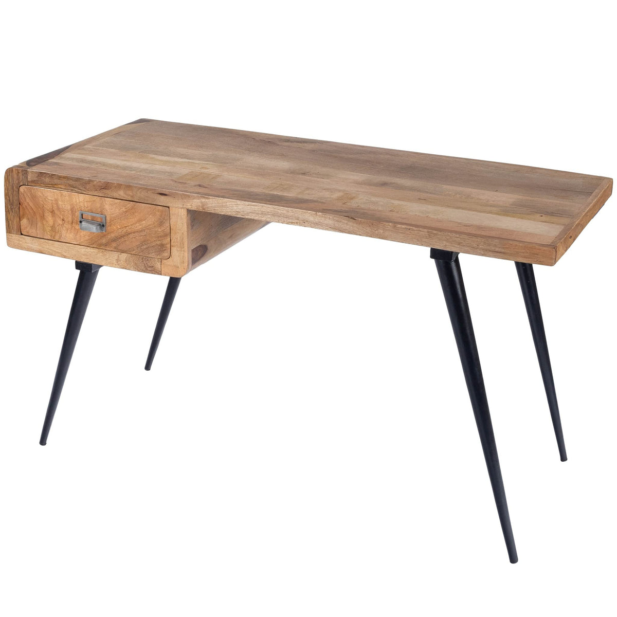 HomeRoots Mango Wood, Iron; Black Finish Natural Wood and Metal Desk