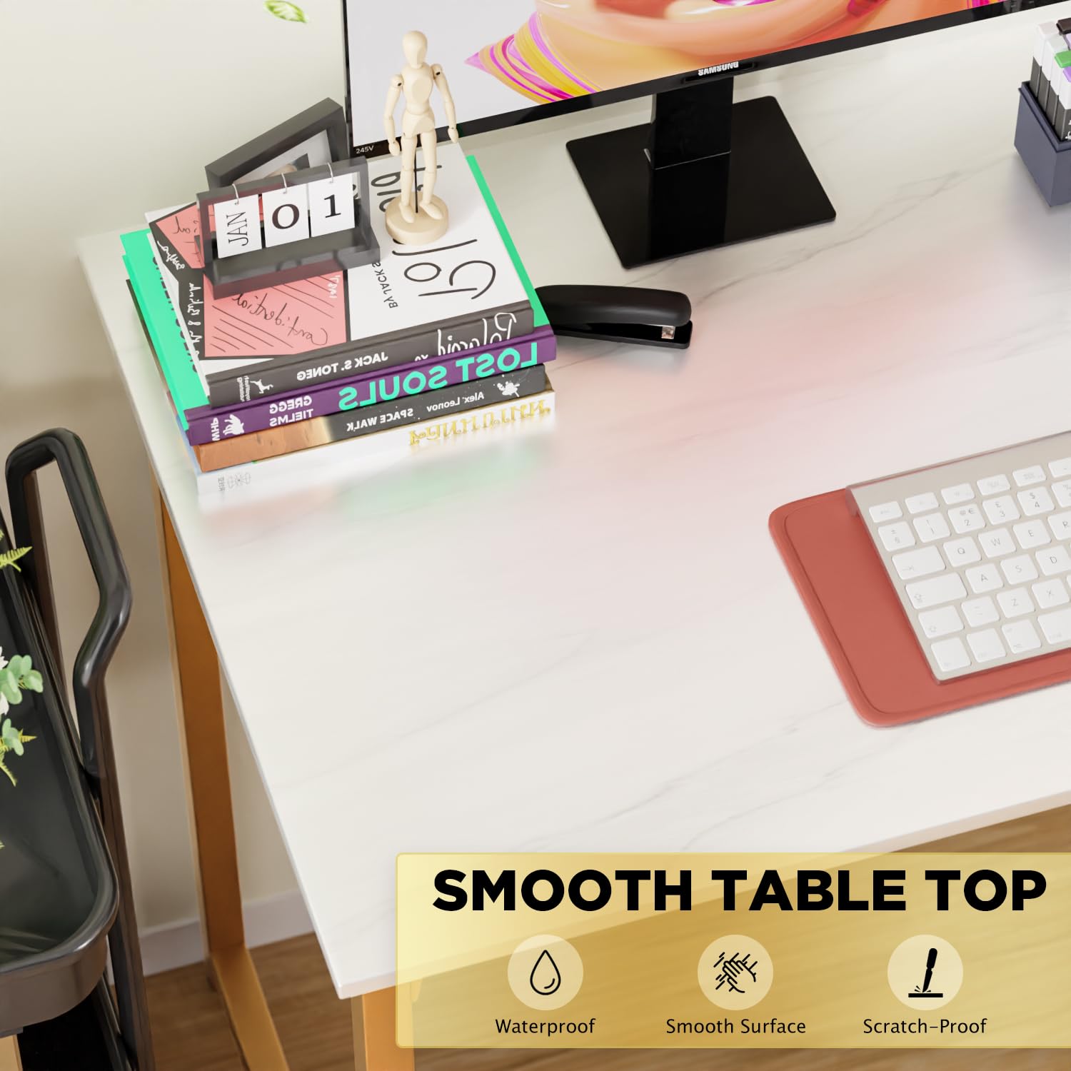 Paylesshere 32/39/47 Inch Computer Desk Study Writing Table, Adjustable Feet, Modern Furniture For Home Office (1, White Gold, 47 Inch)