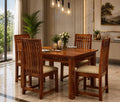 Furnire Carp Sheesham Wood 4 Seater Dining Table With Cushioned High Back Chairs | Solid Wood Dining Table Set For Living Room &