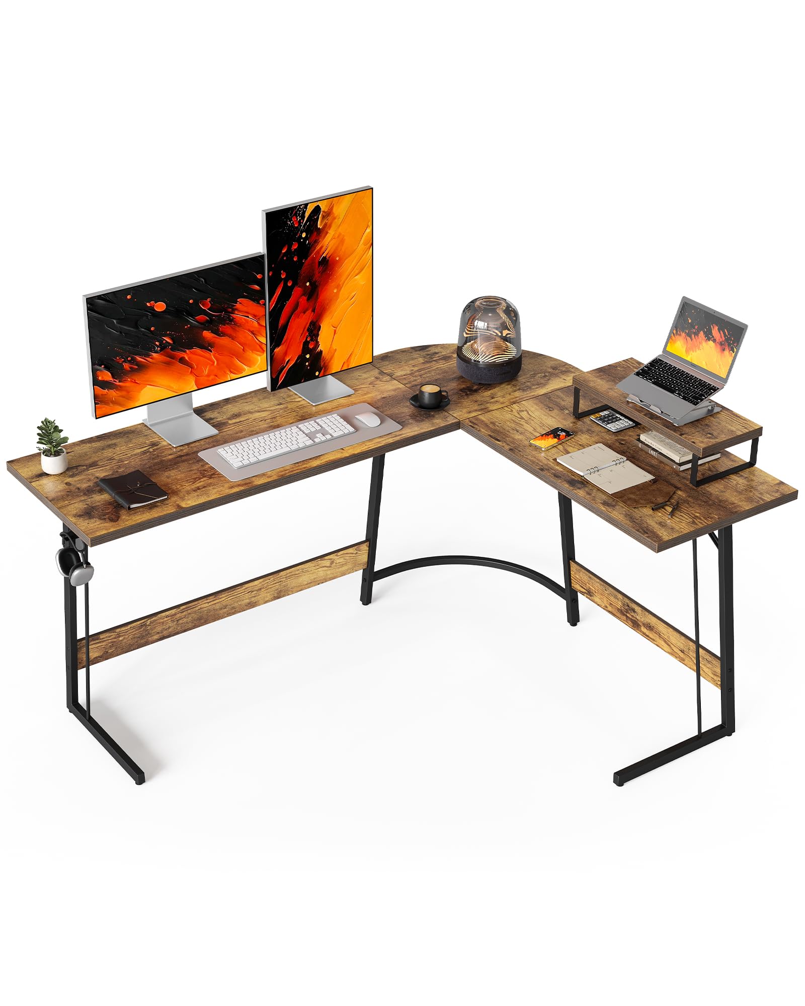 Cubicubi L Shaped Gaming Desk Computer Office Desk, 59 Inch Corner Desk With Large Monitor Stand For Home Office Study Writing Workstation, Rustic Brown