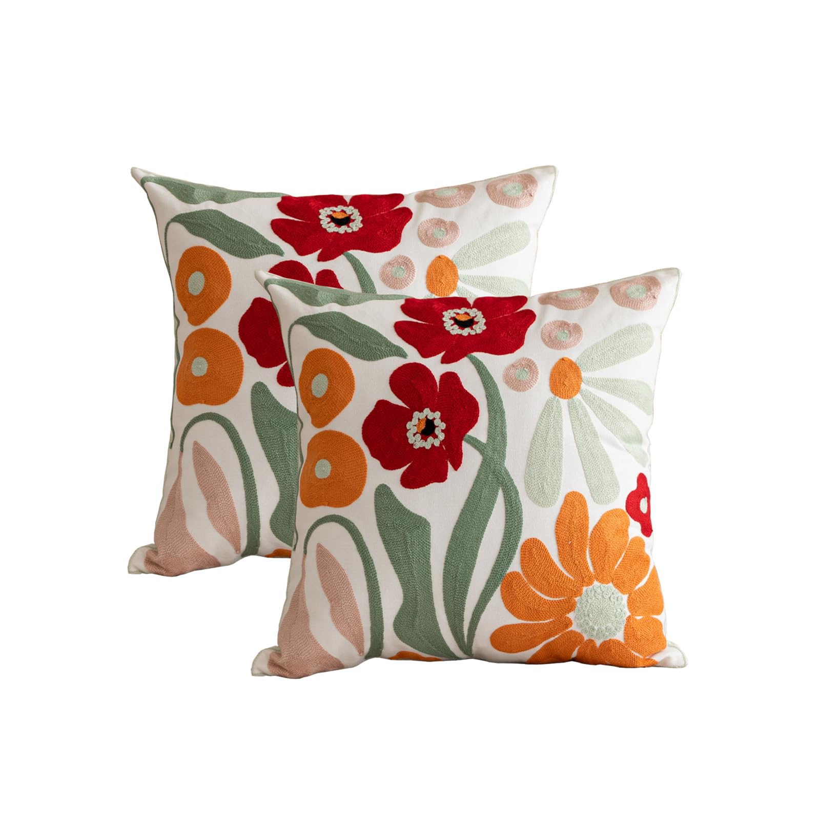 Yicabinet Pack Of 2 Throw Pillow Covers,Embroidered Floral Pillow Case Soft Square Decorative Pillowcases For Home Sofa Couch 18