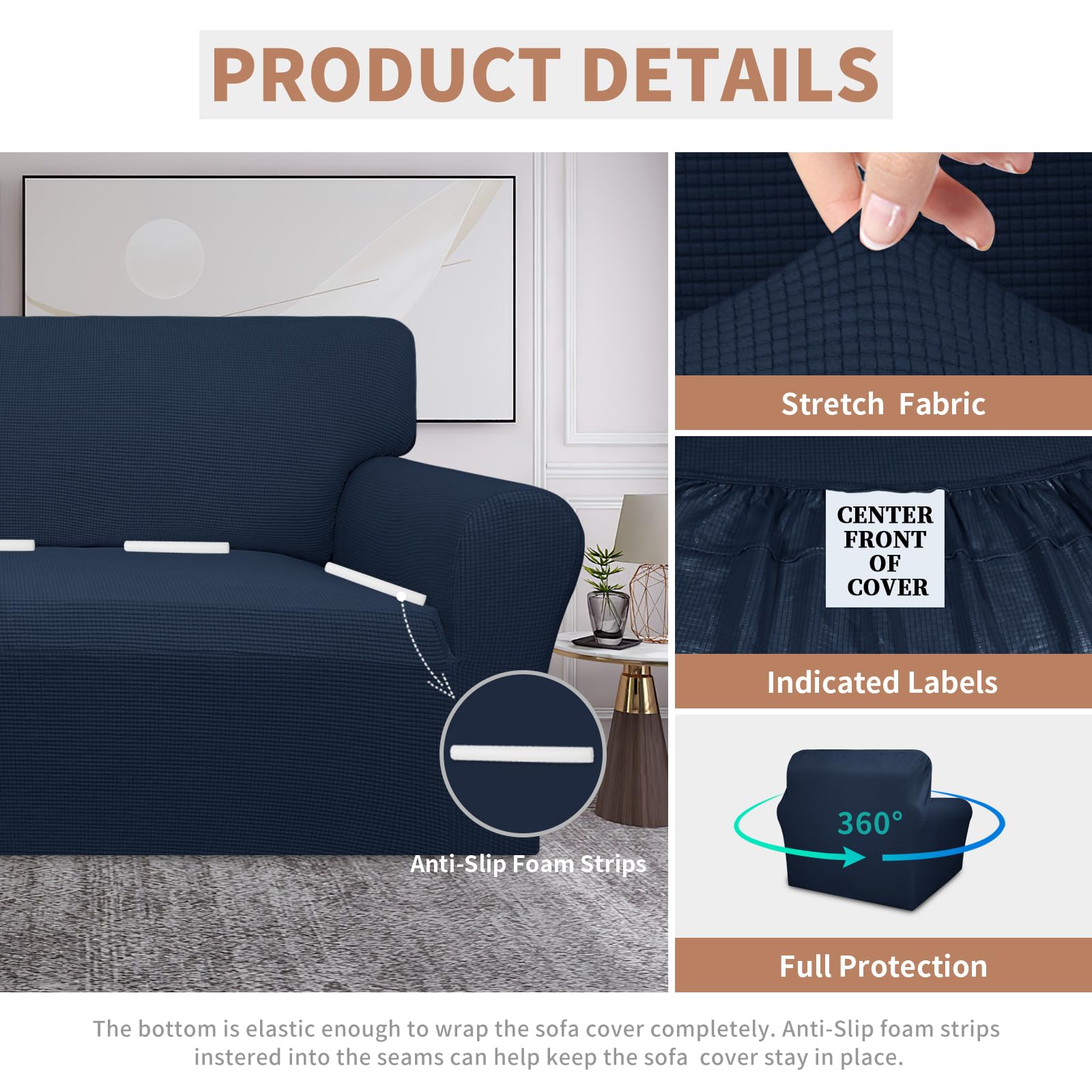 Easy-Going 100% Waterproof Oversized Chair Couch Cover, Dual Waterproof Sofa Cover, Stretch Jacquard Sofa Slipcover, Leakproof Furniture Protector For Kids, Pets, Dog And Cat, Dark Blue