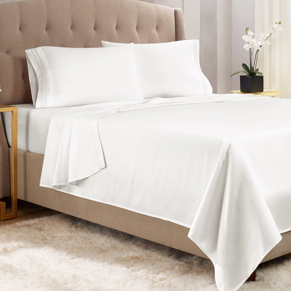 Empyrean Twin Sheets Set - 3 Pc Super Soft Twin Bed Sheets - Double Brushed Microfiber Twin Sheet Set - Hotel Luxury White Bed S