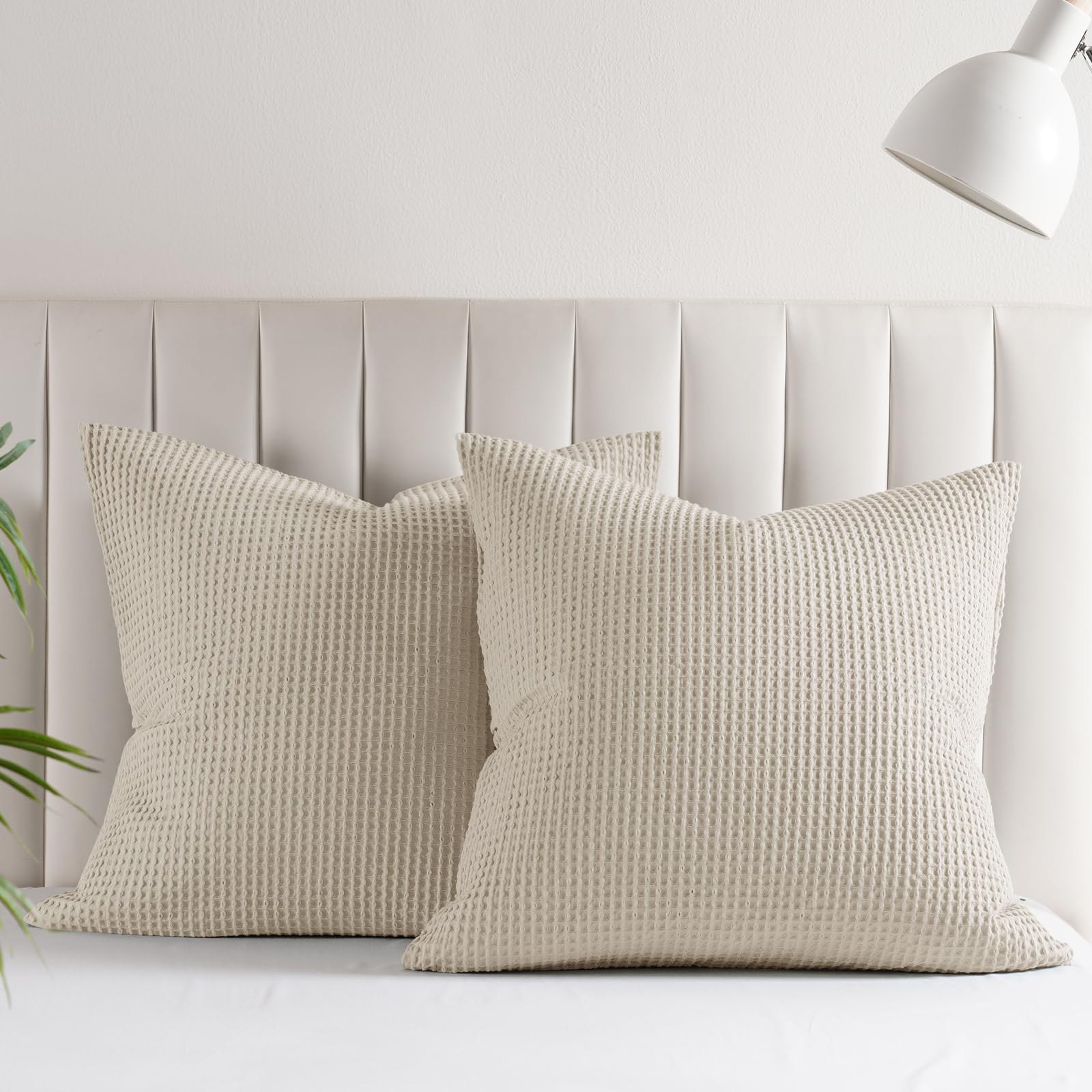 Phf 100% Cotton Waffle Weave Euro Shams 26'X26', No Insert, 2 Pack Elegant Home Decorative Euro Throw Pillow Covers For Bed Co