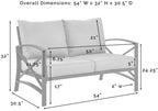 Crosley Furniture Kaplan Outdoor Loveseat, 2-Person Patio Couch for Porch, Deck, Backyard, Balcony, White with Gray Cushions