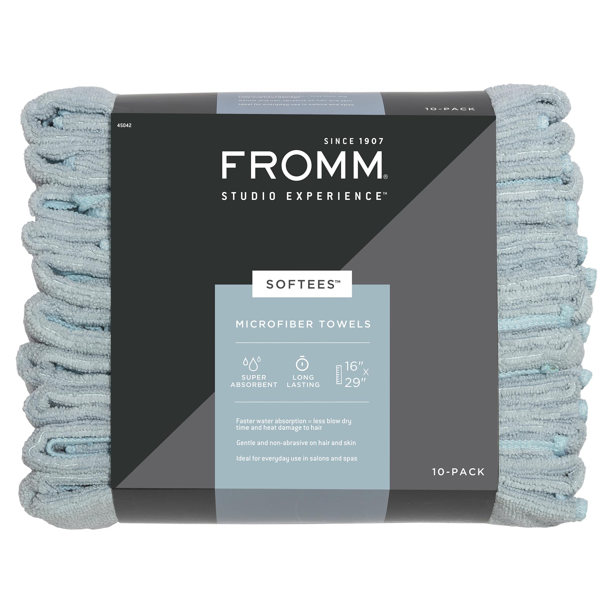 Fromm Softees Microfiber Salon Hair Towels for Hairstylists, Barbers, Spa, Gym in Aqua, 16 by 29, 10 count Perfect Hair Care Tow
