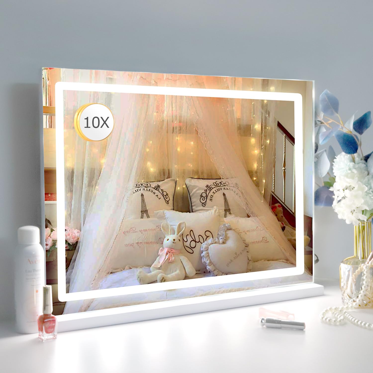 Despful Makeup Vanity Mirror with Lights, 31.5'x 23.6' Large LED Lighted Mirror with 10X Magnification and USB Charging Port, 