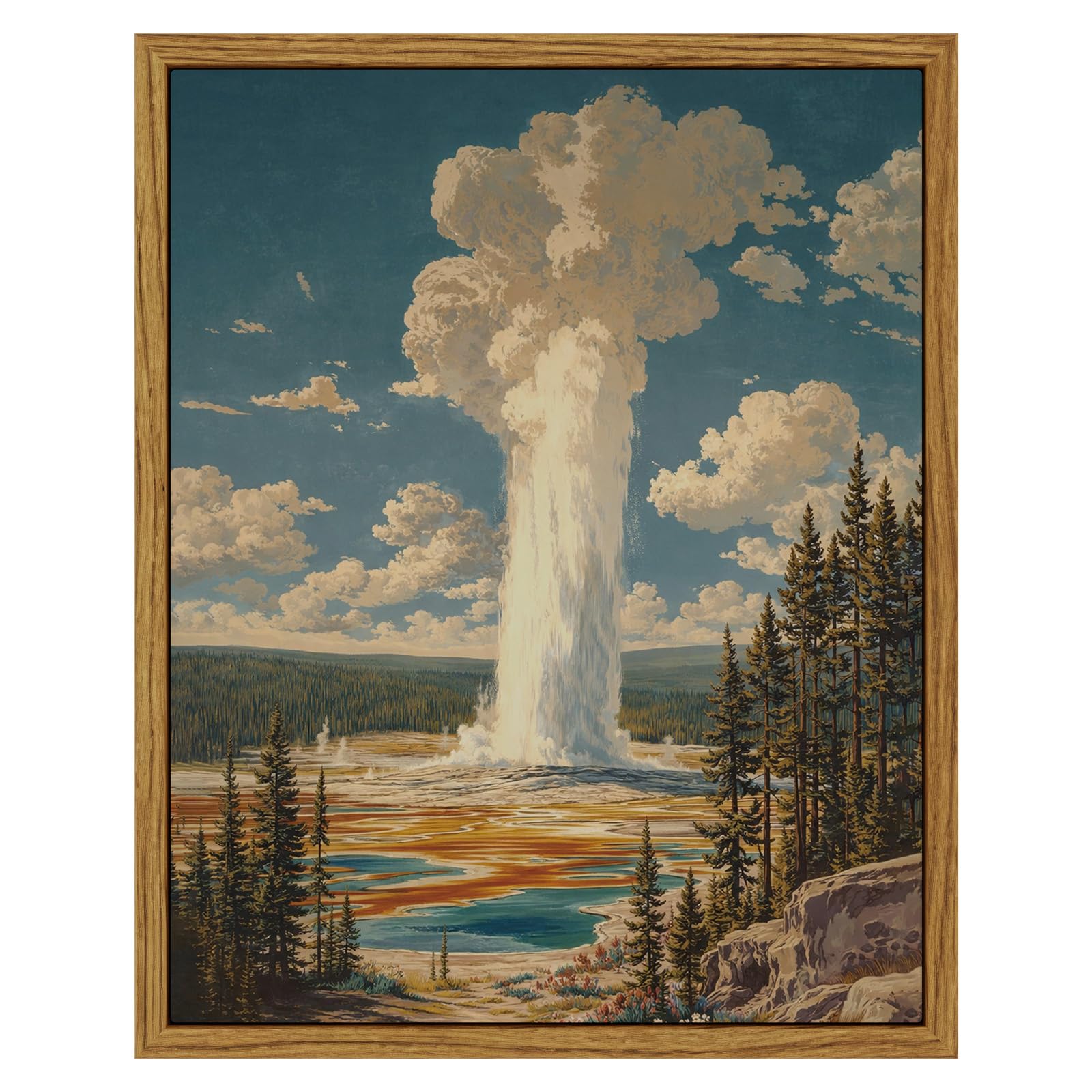 InSimSea Framed Canvas Wall Art, Vintage National Park Art for Living Room Hallway Shelf, 10x8in,Yellowstone Landscape Watercolo