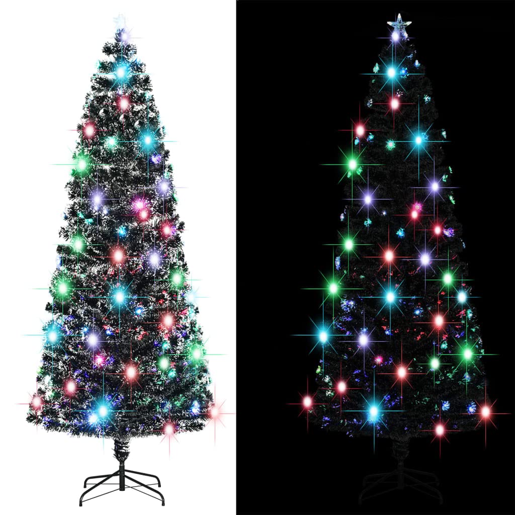 vidaXL 8ft Artificial Christmas Tree with LED and Fiber Optic Lights, Green & White, Lifelike PVC, Includes Stand, Economical and Elegant Festive Decor