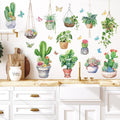 Potted Plants Wall Decal Stickers With Cactus And Butterflies