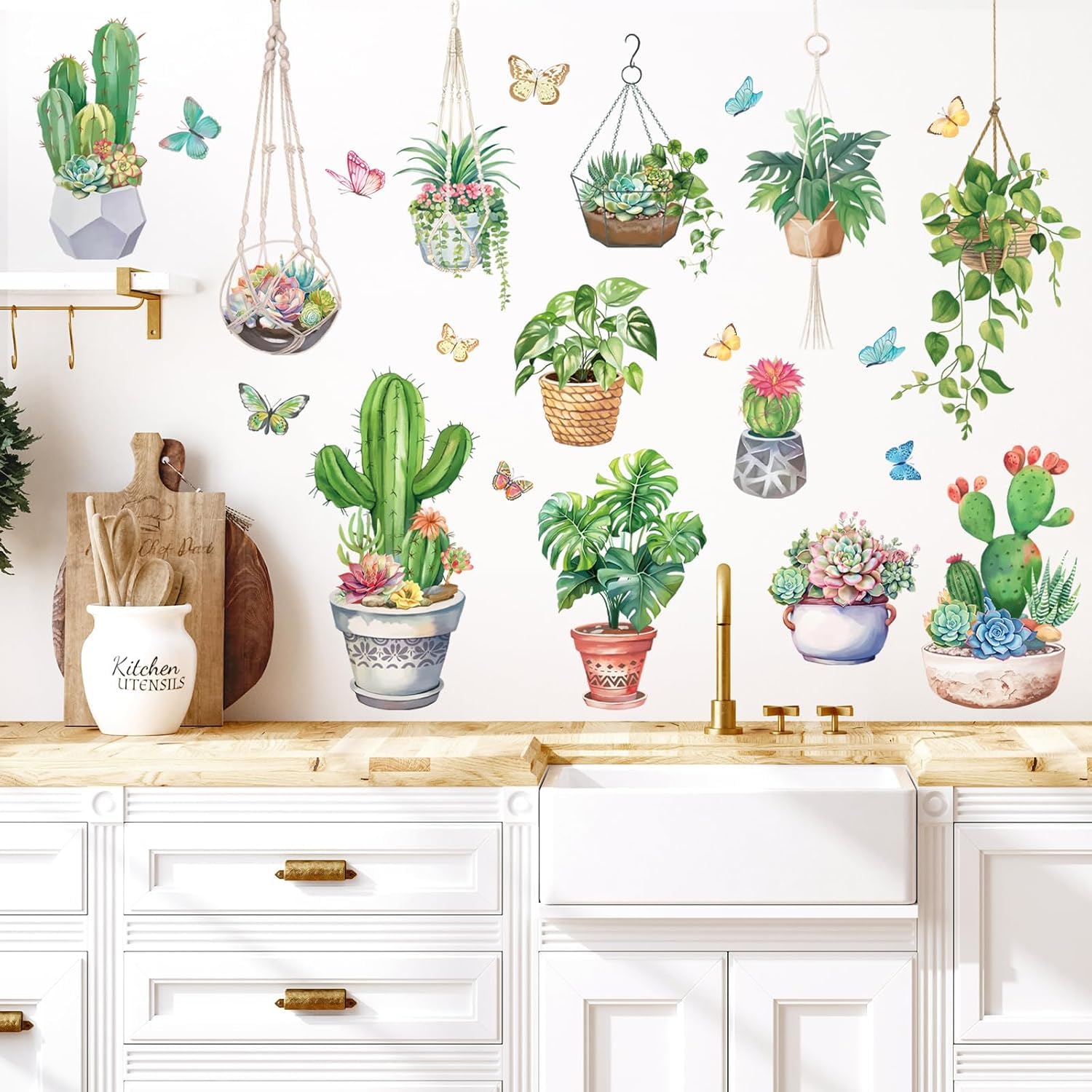 Potted Plants Wall Decal Stickers With Cactus And Butterflies