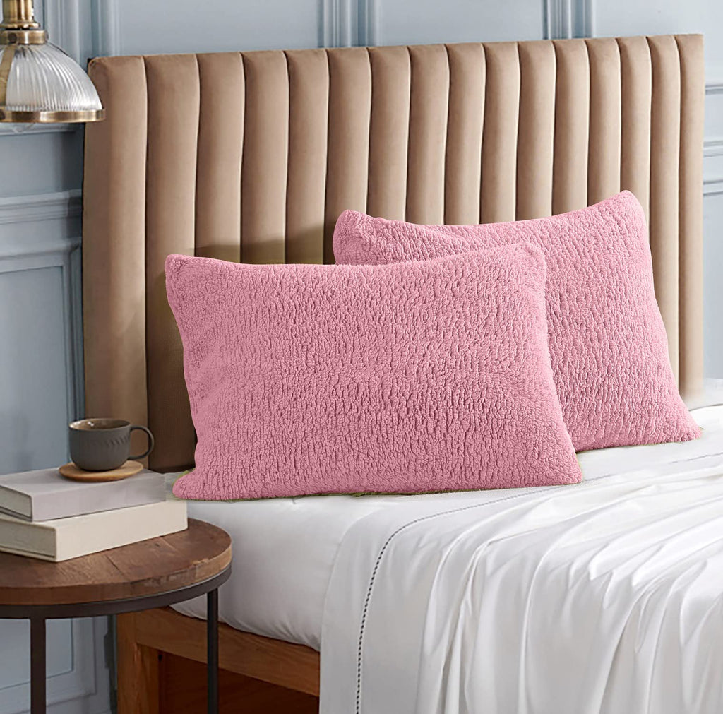 Reafort Ultra Soft Sherpa Pillowcases Pillow Covers Standard Size 20''X26'' Pack Of 2 With Zipper Closure (Pink, 20   X26    Sta