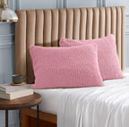 Reafort Ultra Soft Sherpa Pillowcases Pillow Covers Standard Size 20''X26'' Pack Of 2 With Zipper Closure (Pink, 20   X26    Sta