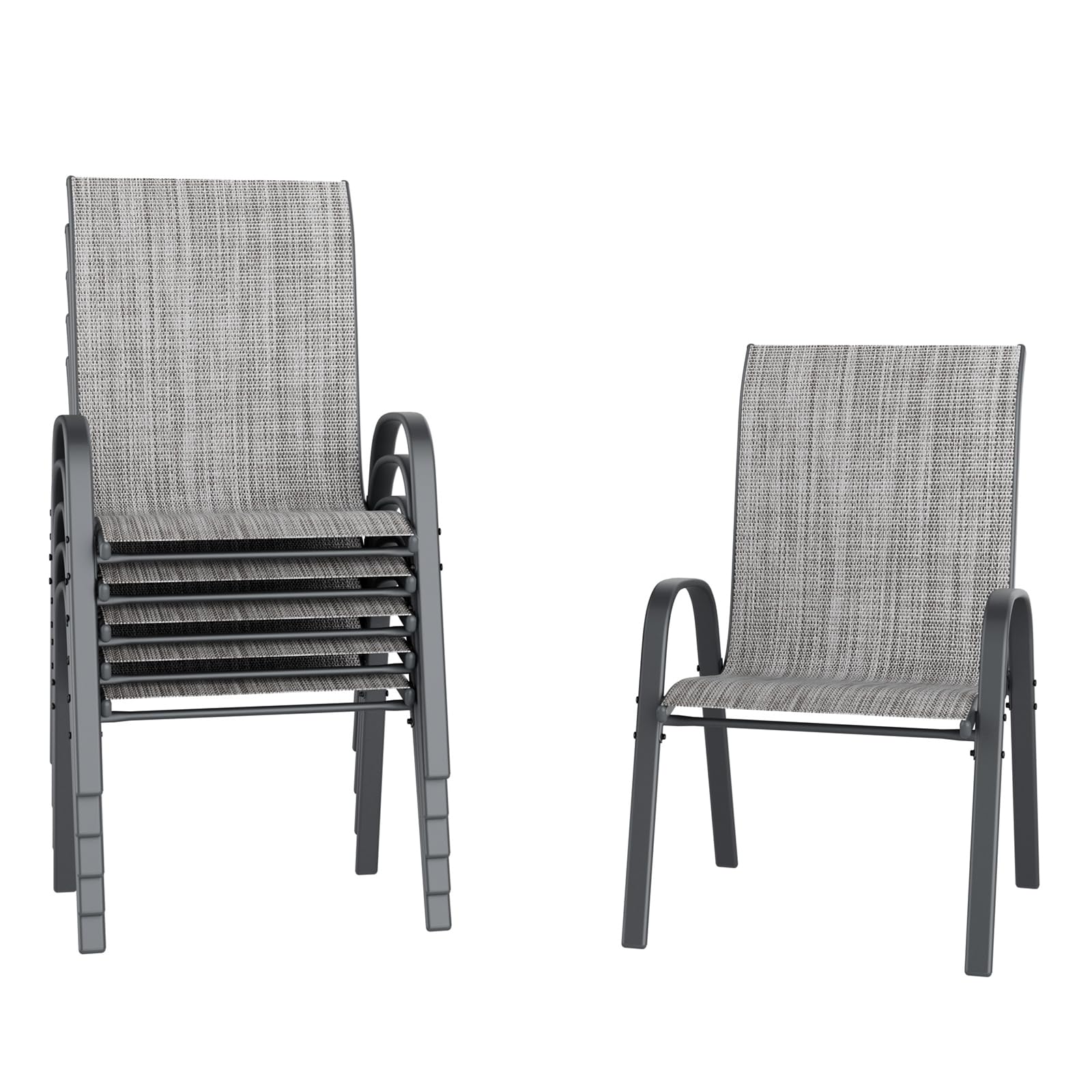 Udpatio Patio Chairs Set Of 6, Stackable Outdoor Dining Chairs For All Weather, Outdoor Furniture With Breathable Textilene Fabr