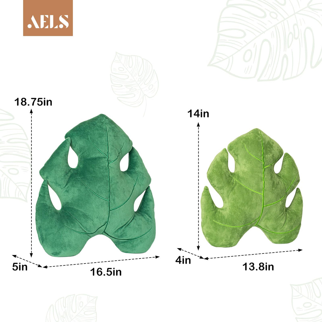 Aels Set Of 2 3D Leaves Decorative Throw Pillows, 18''& 14'' Monstera Deliciosa Plush Pillow Set For Plant Lovers Garden Lovers,