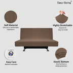 Easy-Going Stretch Futon Slipcover Armless Futon Bed Cover Furniture Protector Without Armrests With Elastic Bottom For Kids, Soft Jacquard Fabric Small Checks (Medium, Brown)