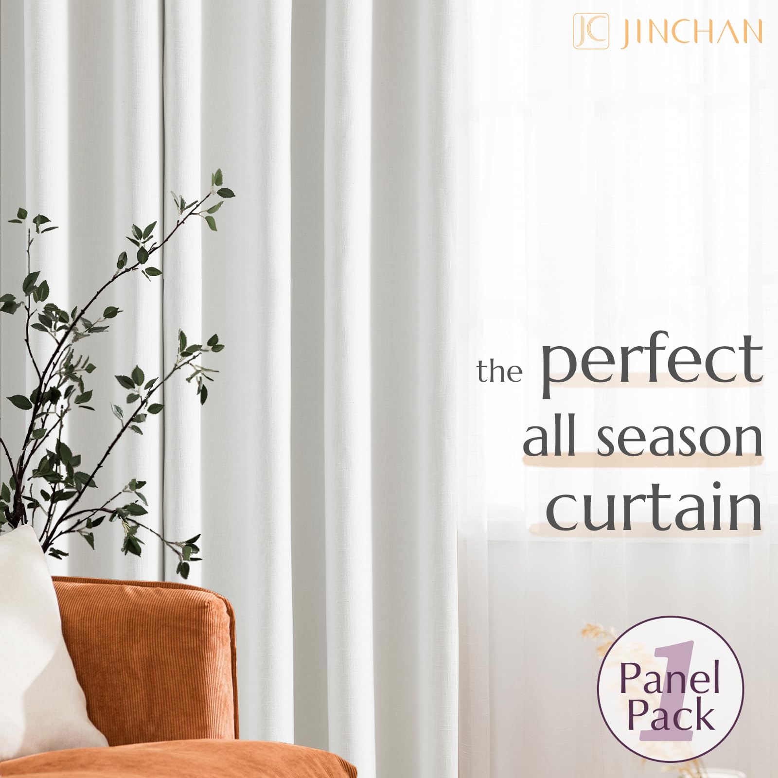 Jinchan Linen Textured Curtain 96 Inch Length For Living Room Darkening White Bedroom Curtain Extra Wide For Room Divider Curtain Thermal Insulated Grommet Top 1 Panel Window Curtain Drape White