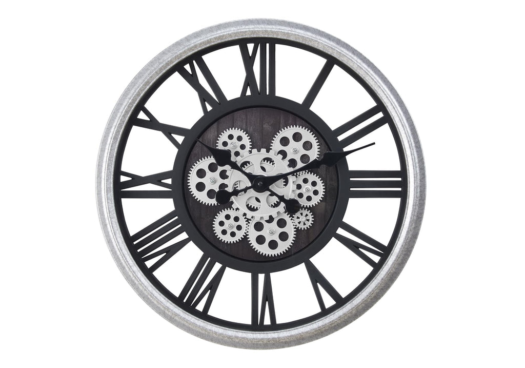 Monarch Specialties I 9058 Clocks, 20' Round, Gear Mechanism, Wall Clock, Black, Silver, Transitional